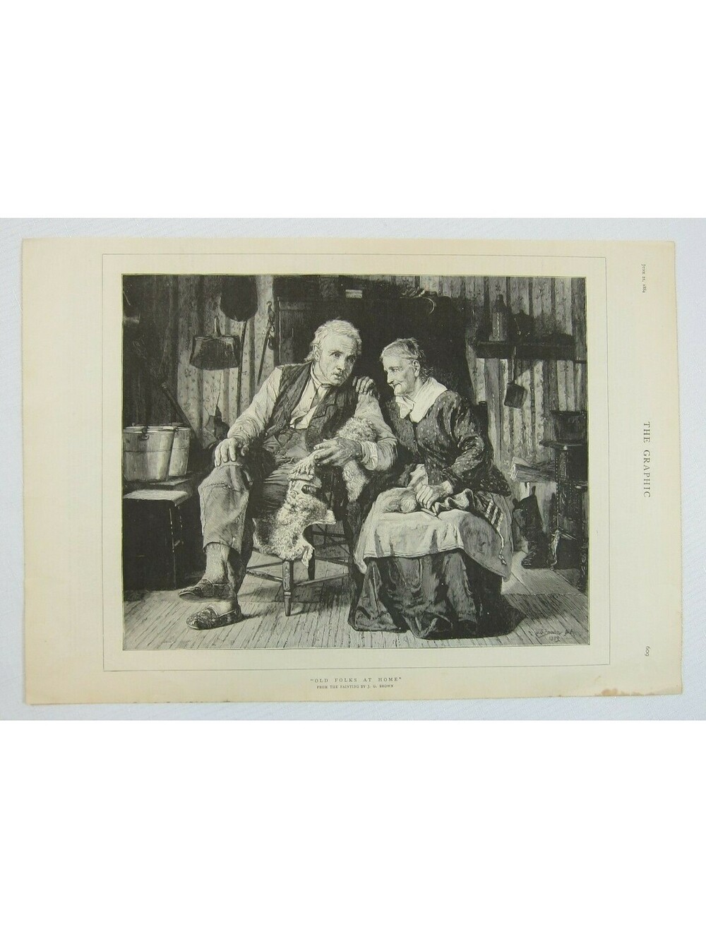 Antique 1884 Print "Old Folks At Home" from J.G. Brown Painting, The Graphic